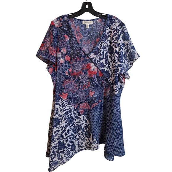 🔴 Jessica Simpson Maternity Top Womens 1X Blue Red Floral Asymmetrical Tunic - Picture 2 of 13